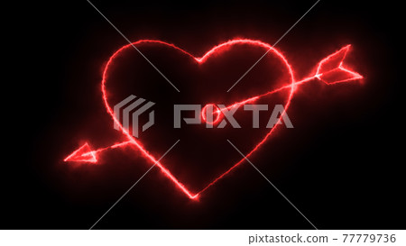 3D rendering glow effects of the contour of a heart pierced by an arrow of cupid on a black background. Neon design elements 3D rendering glow effects of the contour of a heart pierced by an arrow of cupid on a black background. Neon design elements 77779736