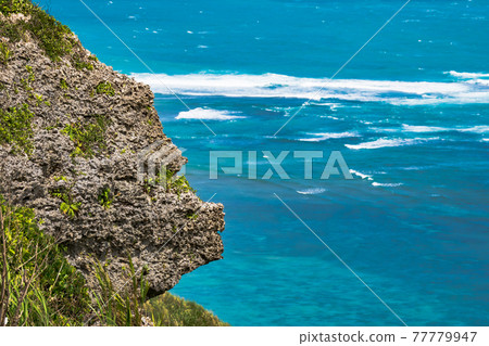 從宮古島比嘉路公園望去，有一塊大猩猩臉型的岩石 77779947