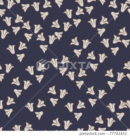 Little random campanula wildflowers silhouettes seamless pattern. Navy blue bright background. Little random campanula wildflowers silhouettes seamless pattern. Navy blue bright background. 77782852