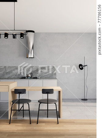 Modern Scandinavian kitchen interior Japandi… - Stock Illustration