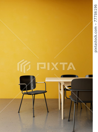 yellow room interior design with table and chairs, meeting room concepts home office design 3d render vertical background 77786196