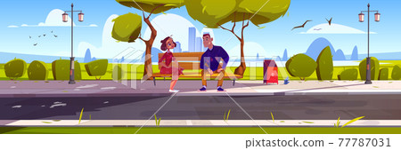 City park with happy couple on date City park with happy couple on date 77787031