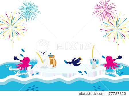 南極動物在冰上釣魚夏季圖像插圖 77787820