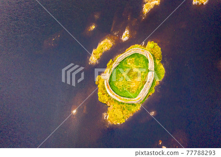 Aerial view of Doon Fort by Portnoo - County Donegal - Ireland. 77788293