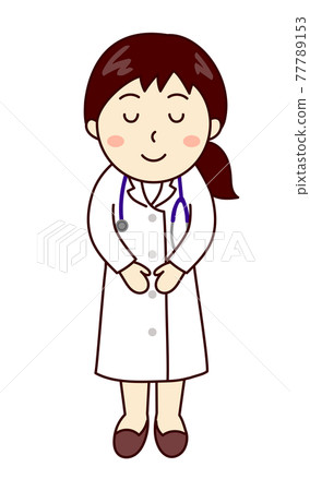 Female doctor bowing Female doctor bowing 77789153