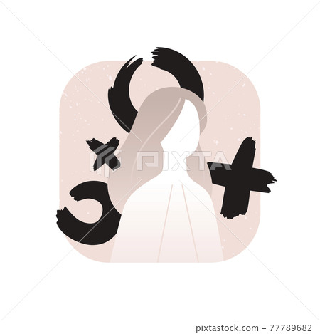 Girl with noughts and crosses isolated on white 77789682