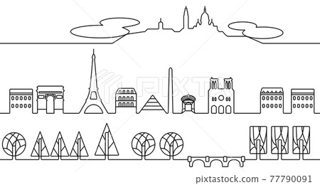 巴黎城市景觀單色線描 巴黎城市景觀單色線描 77790091