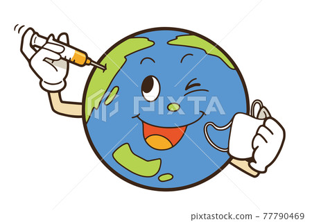 接種疫苗和不再需要口罩時地球歡欣鼓舞的插圖 77790469
