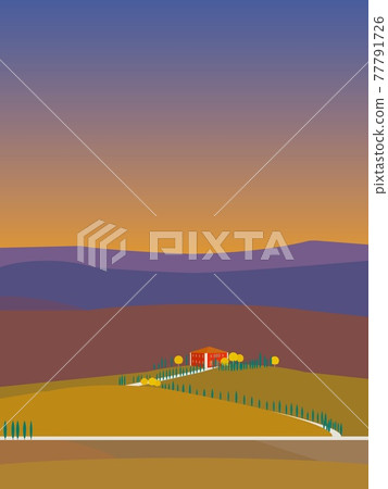 Val d'orcia tuscany toscana autumn landscape evening view 77791726