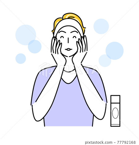 Skin Care A man who wraps his face with both hands and applies beauty essence to his skin Illustration Simple Vector 77792168