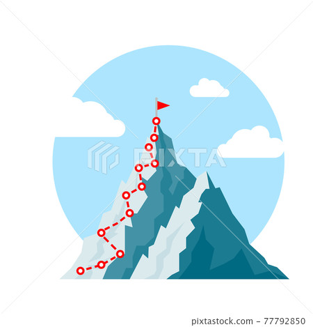 Mountain climb path challenge journey base infographic. Vector growth camp mountain climb way map 77792850