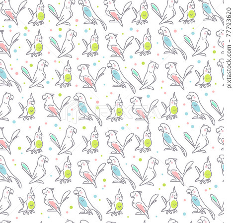 Seamless pattern with cute birds parrots isolated on white background. Seamless pattern with cute birds parrots isolated on white background. 77793620