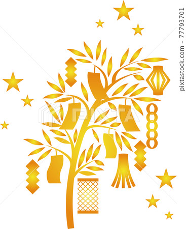 Tanabata bamboo grass silhouette paper-cutting shadow picture decoration summer festival simple illustration material 77793701