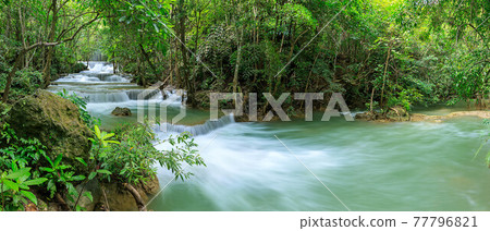 Huai Mae Khamin Waterfall level 1, Khuean Srinagarindra National Park, Kanchanaburi, Thailand, panorama Huai Mae Khamin Waterfall level 1, Khuean Srinagarindra National Park, Kanchanaburi, Thailand, panorama 77796821