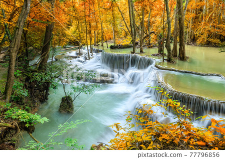 Colorful majestic waterfall in national park forest during autumn - Image 77796856