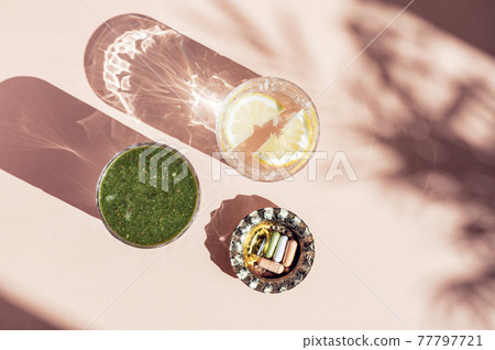 Green Smoothie, Lemon Water and Vitamins Green Smoothie, Lemon Water and Vitamins 77797721