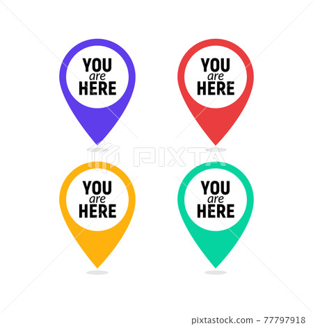 You are here sign icon mark. Destination or location point concept. Pin position marker design You are here sign icon mark. Destination or location point concept. Pin position marker design 77797918