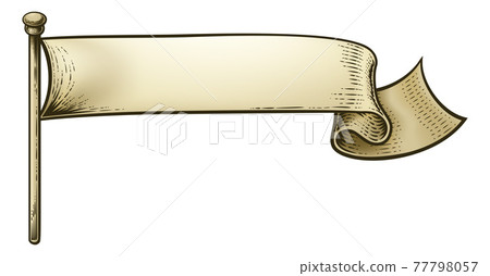 Flag Scroll Vintage Woodcut Banner Paper Ribbon 77798057