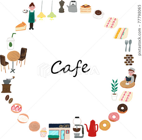 帶有丙烯酸繪圖字符的咖啡廳圖標圓框 77798065