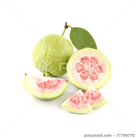 Guava fruit with leaf isolated on white background Guava fruit with leaf isolated on white background 77799770