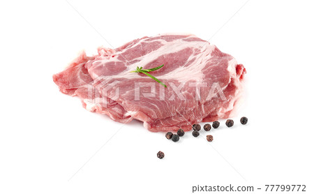 fresh pork neck meat steaks isolated on white background fresh pork neck meat steaks isolated on white background 77799772