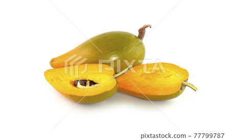 Egg fruit, Canistel, Yellow Sapote (Pouteria campechiana (Kunth) Baehni) on white background 77799787