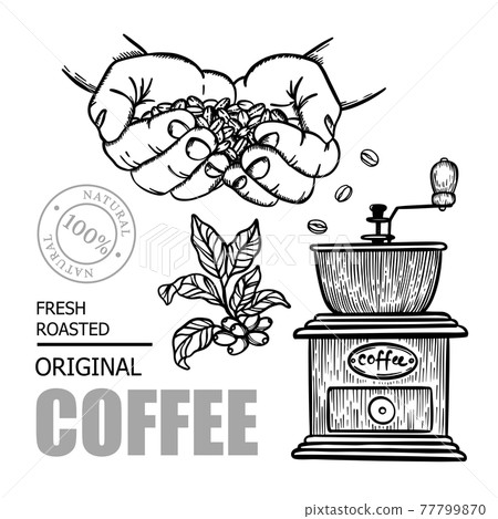 COFFEE GRINDER Design Elements Of Stickers And Labels For Store Of Dessert Drink Natural Products In Sketch Style Hand Drawn Vector Illustration Set For Print COFFEE GRINDER Design Elements Of Stickers And Labels For Store Of Dessert Drink Natural Products In Sketch Style Hand Drawn Vector Illustration Set For Print 77799870