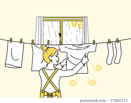 室內烘乾，洗衣異味，臭主婦，家務，女人，插畫素材 77800171