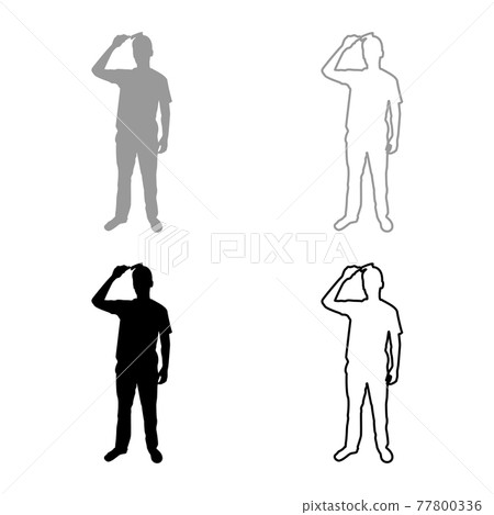 Man is combing hair use hairbrush Front view Man is combing hair use hairbrush Front view 77800336