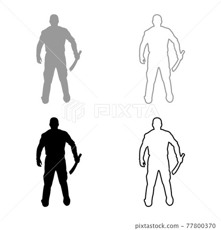 Man with sword machete Cold weapons in hand  77800370