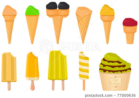 big kit ice cream popsicle different types in cone waffle cup 77800636