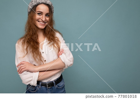 Attractive happy smiling dark blonde woman with sincere emotions isolated on background with copy Attractive happy smiling dark blonde woman with sincere emotions isolated on background with copy 77801018