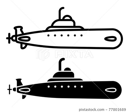 military combat submarine. Marine fleet. Underwater research. Simple linear icon, silhouette. Vector 77801689