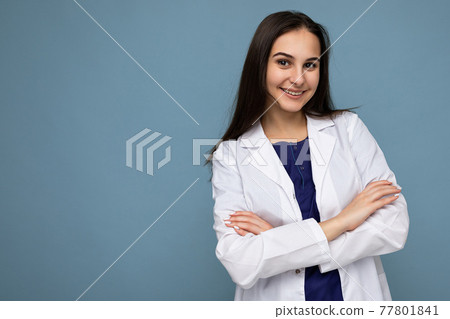 Photo portrait of young pretty beautiful positive smiling brunette woman with sincere emotions 77801841