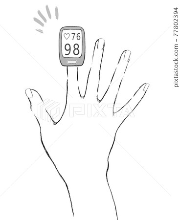 Hands and fingers monochrome line drawing measured with a pulse oximeter attached Hands and fingers monochrome line drawing measured with a pulse oximeter attached 77802394