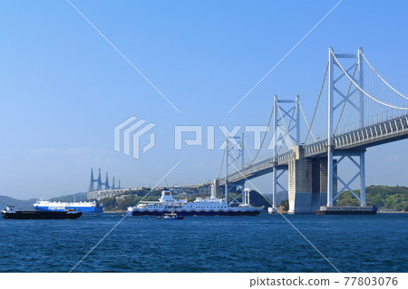 [Kagawa Prefecture] Bisan Seto Ohashi Bridge (double suspension bridge) under fine weather 77803076