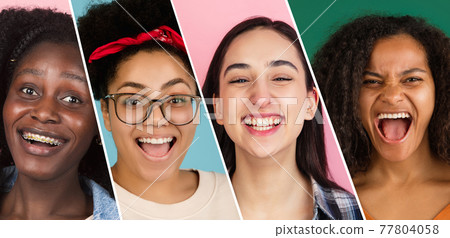 Portraits of group of people on multicolored background, collage. Portraits of group of people on multicolored background, collage. 77804058