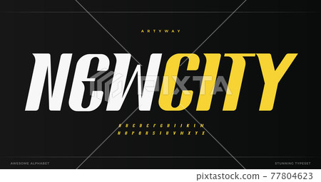 New City modern alphabet. High monumental and slant font, contrasting awesome type for journal text, logo and branding, magazine headline. Elegant urban letters. Vector typographic design 77804623