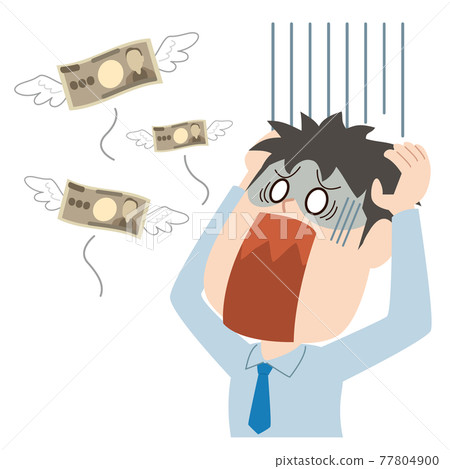 A man holding his head Flying money A man holding his head Flying money 77804900