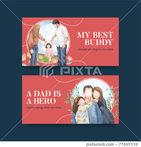 Twitter template with father's day concept,watercolor style Twitter template with father's day concept,watercolor style 77805339