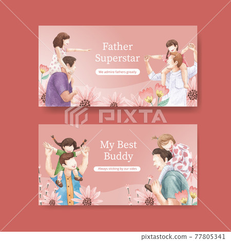 Twitter template with father's day concept,watercolor style Twitter template with father's day concept,watercolor style 77805341