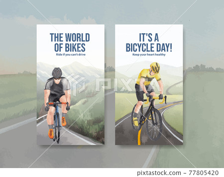 Instagram template with world bicycle day concept,watercolor style 77805420