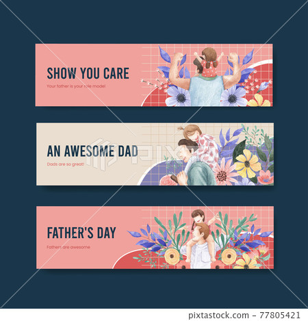 Banner template with father's day concept,watercolor style 77805421