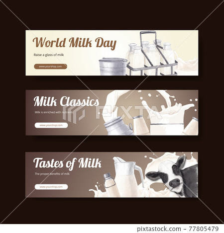 Banner template with world milk day concept,watercolor style 77805479