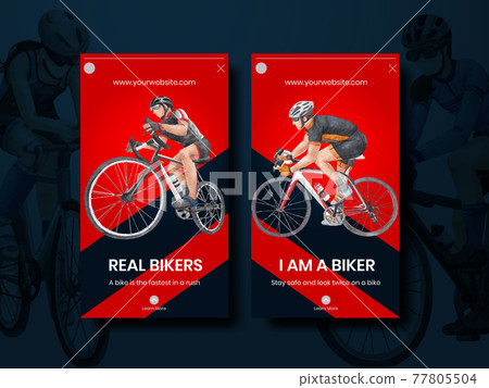 Instagram template with world bicycle day concept,watercolor style 77805504