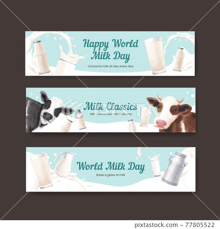 Banner template with world milk day concept,watercolor style Banner template with world milk day concept,watercolor style 77805522