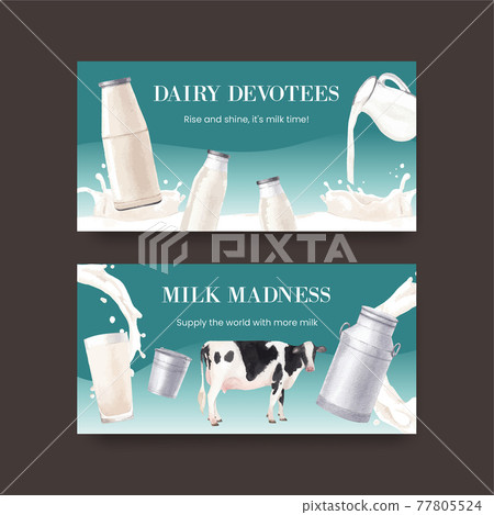 Twitter template with world milk day concept,watercolor style Twitter template with world milk day concept,watercolor style 77805524