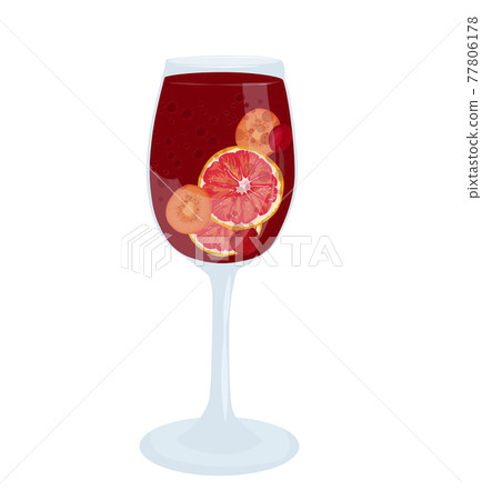 Glass of sangria vector stock illustration. Spanish summer drink made of fruit and wine. Wine glass on a leg for a restaurant or bar menu. Isolated on a white background. 77806178