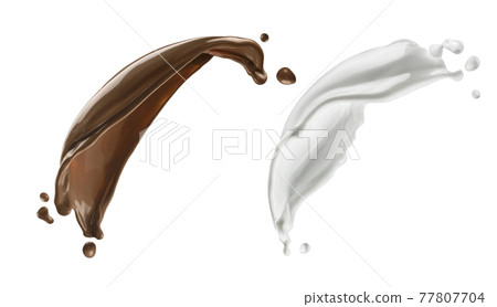 Chocolate and milk splashes isolated on white background Chocolate and milk splashes isolated on white background 77807704