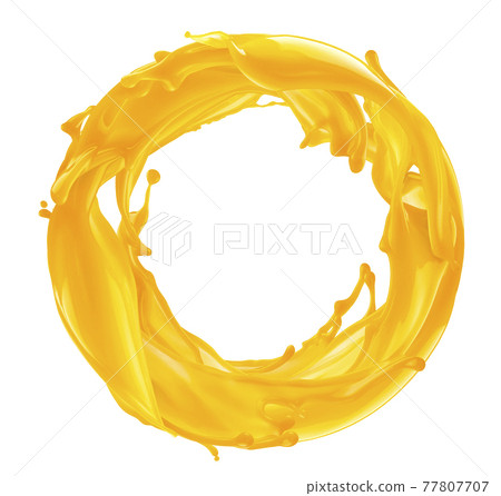 Circle orange juice splash isolated on white background Circle orange juice splash isolated on white background 77807707